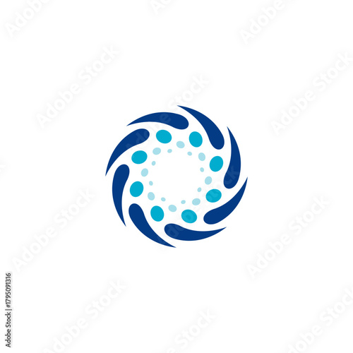 Blue Water Spiral Logo. Eco Industry Services. Clean Fluid Style