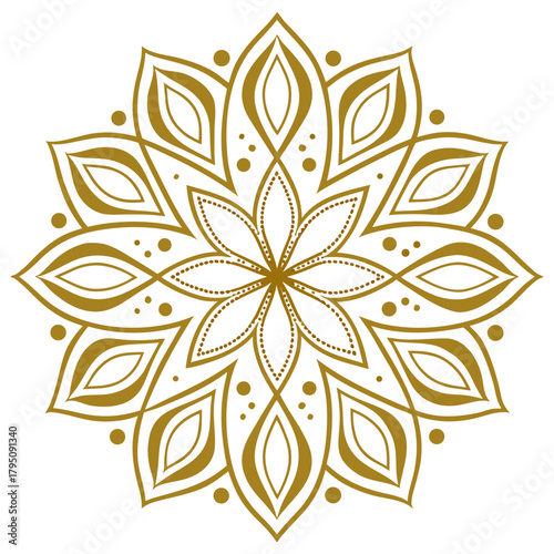 Golden mandala design, a symmetrical and intricate pattern with floral elements, radiating elegance and spiritual harmony in its detailed composition