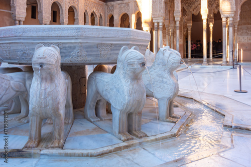 Court of Lions in Nasrid palace of Alhambra, Granada, Spain