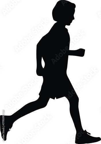 Running Girl Silhouette Active Sporty Silhouette of Young Girl in Running Motion Energetic Activity Silhouette in Black Isolated Vector Illustration on Background