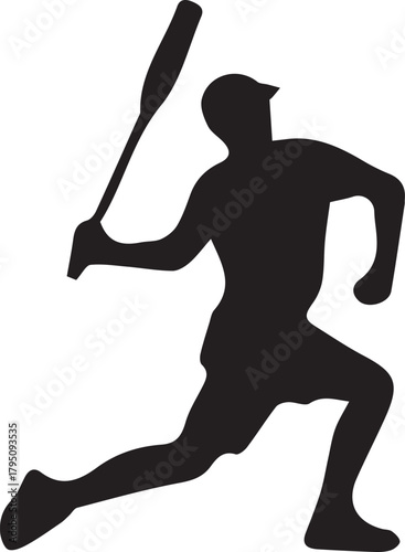 Silhouette Illustration of Baseball Player with Bat in Action Running Base Athlete in Motion Game Play Competition Sport Graphics Design Element on Transparent Background