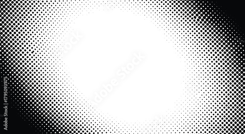 Halftone Gradient Fade Effect Black Dots Transitioning to White Center
