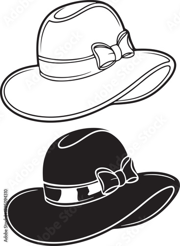 Elegant Women's Hat Silhouette with Bow Stylish Fashion Vector Icon