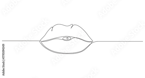 Continuous one line art female lips. Beauty lips continuous one line drawing. Lips one line art drawing vector illustration
