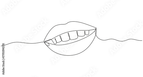 Continuous one line art female lips. Beauty lips continuous one line drawing. Lips one line art drawing vector illustration