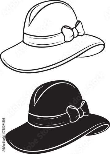 Elegant Women's Hat Silhouette with Bow Stylish Fashion Vector Icon
