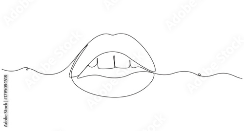 Continuous one line art female lips. Beauty lips continuous one line drawing. Lips one line art drawing vector illustration