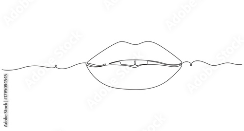 Continuous one line art female lips. Beauty lips continuous one line drawing. Lips one line art drawing vector illustration