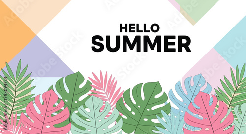 Summer Vibes A Vibrant Illustration of Tropical Leaves and Geometric Shapes
