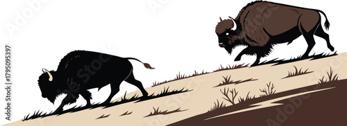 Powerful bison roaming wild on grassy plains, evoking nature's strength and resilience in a captivating wildlife scene perfectly for conservation projects