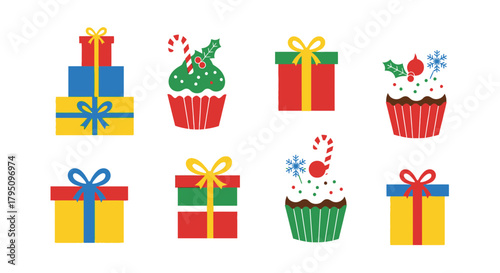 Festive Christmas Treats and Colorful Presents: A Joyful Holiday Collection for Seasonal Greetings and Celebrations, Originally a Scalable Vector Graphic