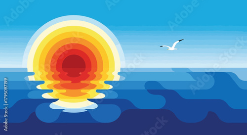 Serene Sunset An Artistic Depiction of the Sun Over the Ocean