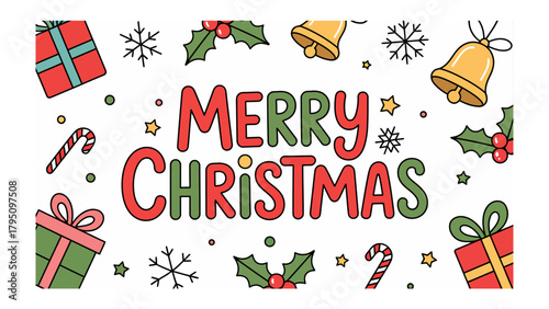 Holiday Cheer: Festive artwork, featuring Merry Christmas in vibrant colors, surrounded by cheerful holiday icons, spreading joy and warmth.