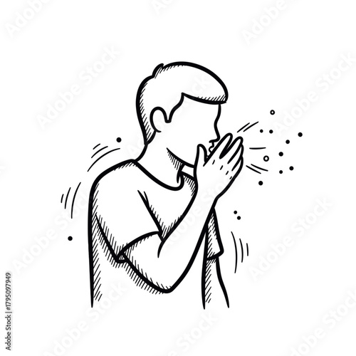 Person coughing, symbolizing seasonal cold, illness, and health precautions. Vector illustration, isolated on a transparent background