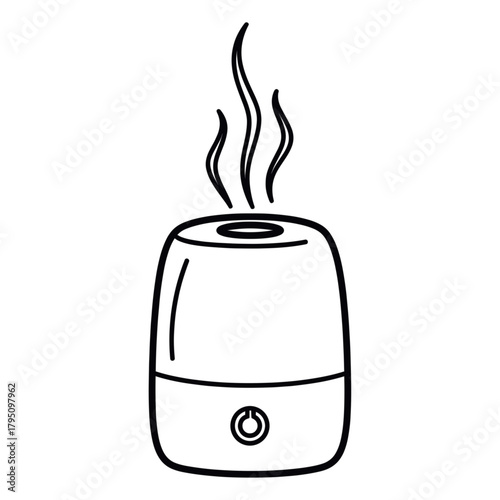 Humidifier symbolizing clean air, home comfort, moisture balance, and wellness. Line art vector illustration, isolated on a transparent background