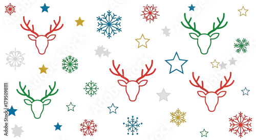 Festive reindeer and snowflake pattern perfect for joyful holiday celebrations and vibrant winter designs, bringing cheer to any project.