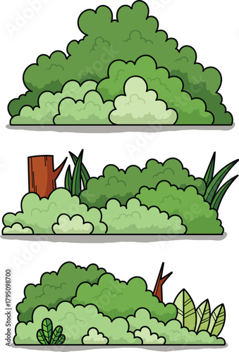 Set of Cartoon Bushes and Foliage Elements