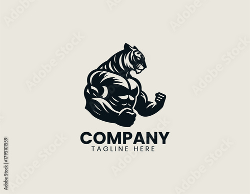 Tigerman character stands proudly showing strong identity in bold black vector logo design