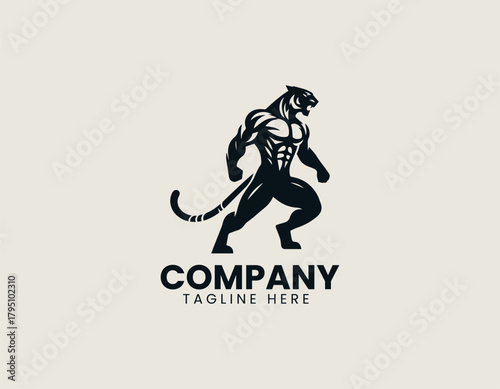 Tigerman character stands proudly showing strong identity in bold black vector logo design