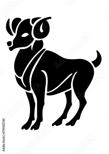 Ram Aries symbol, black isolated silhouette