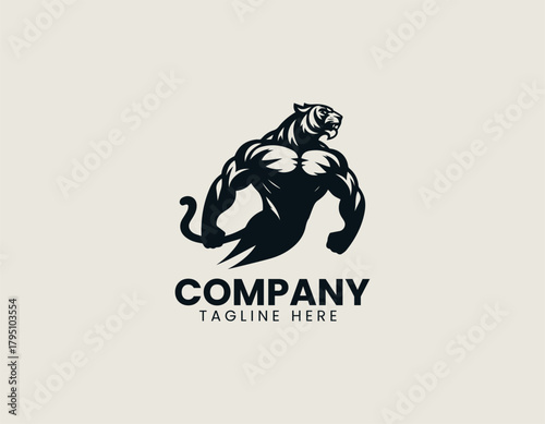 Tigerman character stands proudly showing strong identity in bold black vector logo design