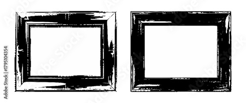 Grunge photo edge overlays. Grunge punk frames. Rectangular old rough edges. Dark varnished old picture frame, element on transparent background.