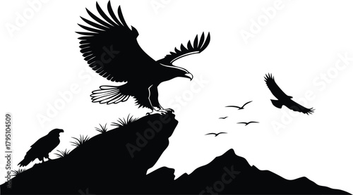 Stunning eagle soaring with freedom, a powerful silhouette design for logos, emblems or conservation projects, originally a scalable vector graphic