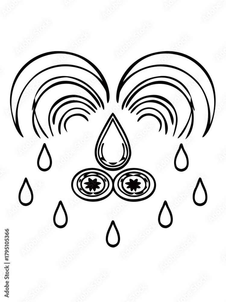 Fototapeta premium Minimilist abstract face created with water droplets circles and curved lines in a black and white illustration vector