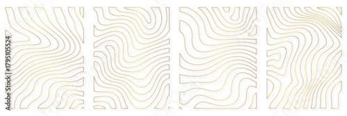 3d rendering, Tree trunk geometric curve, wave contour stroke line template set. zebra stripe pattern set golden abstract silhouette vector animal skin texture. 