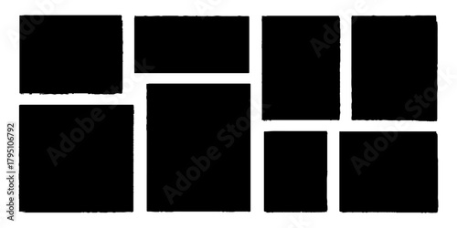 Set of grunge brush with rectangle frame. Text boxes and frames with grungy organic textures. text box frames set with uneven rough jagged edge. Ink pen rectangles squares ovals collection. 