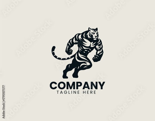 Tigerman character stands proudly showing strong identity in bold black vector logo design