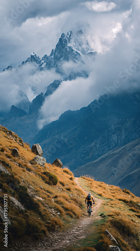 Mountain biking adventure in the andes scenic landscape outdoor exploration majestic environment wide-angle view