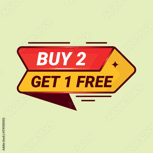Buy 2 get 1 free Business concept illustration of a new sale tag banner design label sticker for business and promotional use