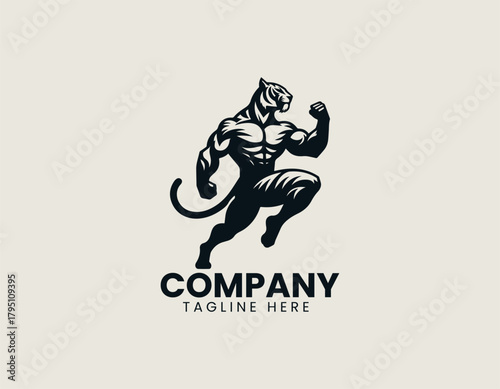 Tigerman character stands proudly showing strong identity in bold black vector logo design