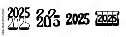 Stylized 2025 year numbers in four distinct typography and design styles