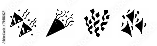 Celebration party popper and confetti icons set for festive events