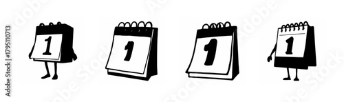 Four stylized calendar icons displaying number one, representing new beginnings