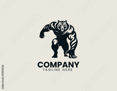 Tigerman character stands proudly showing strong identity in bold black vector logo design