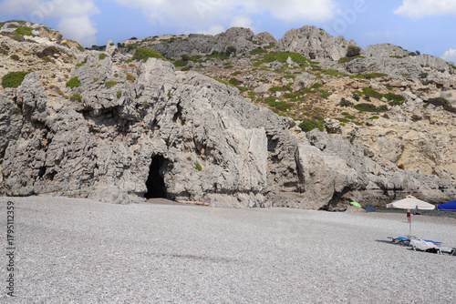 Traganou Cave at Afandou Beach (Pebble beach) on Rhodes Dodecanese Islands - Greece