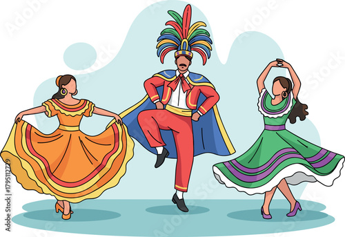Mexican Folk Dancers in Traditional Costumes
