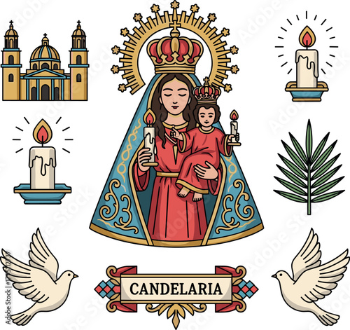 Virgin Mary and Child icons with Candelaria symbol