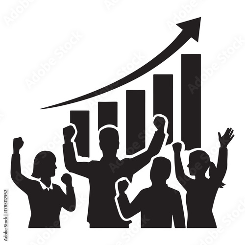 Title 1: Team Celebrating Growth Silhouette ,Business Success