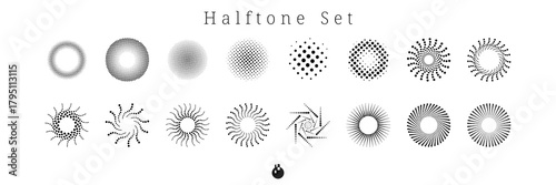 Halftone Set Collection of Circular Vector Dot Patterns for Graphic Design and Illustration Use