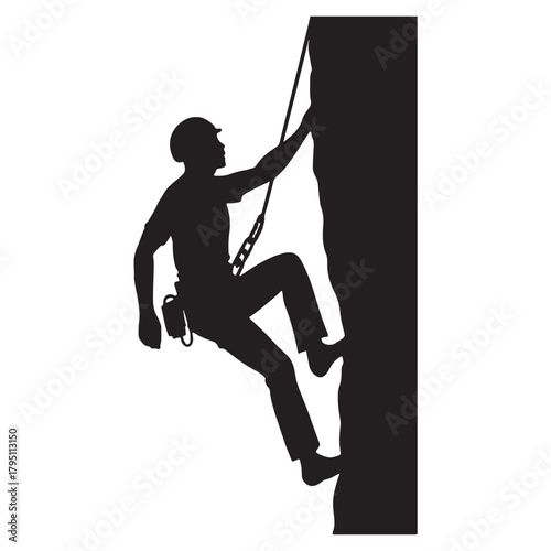 Rock Climber Man Silhouette Vector ,Mountain Climbing Icon 