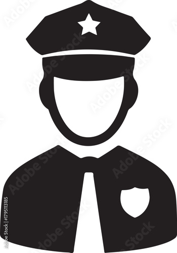 Police officer icon representing law enforcement, security, authority and protection