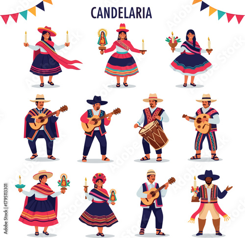 Candelaria Festival Characters in Traditional Peruvian Costumes
