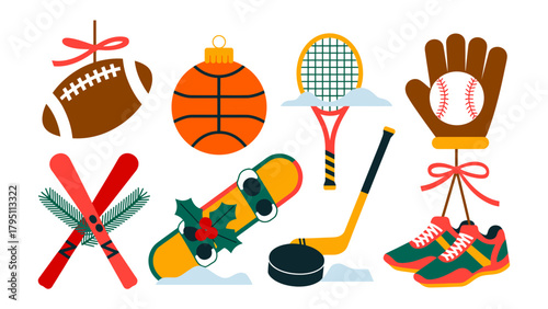Sports Equipment Collection: An array of vibrant sports equipment icons, capturing the spirit of different games and activities.