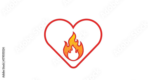 Passionate love and intense emotional concept represented by a vibrant burning heart graphic, symbolizing strong feelings, fiery desire, and profound ardor in a modern abstract design