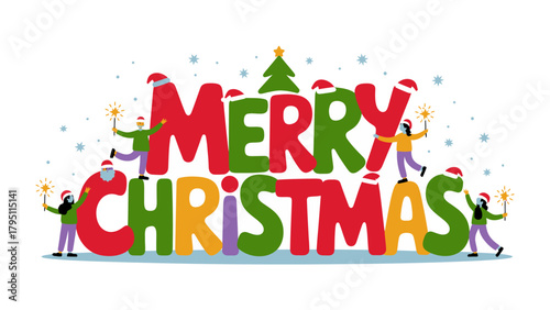 Festive Christmas Typography: A cheerful and vibrant Christmas greeting artfully crafted, with lively characters contributing to the festive message, spreading seasonal cheer and joy.