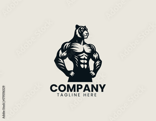 Tigerman character stands proudly showing strong identity in bold black vector logo design